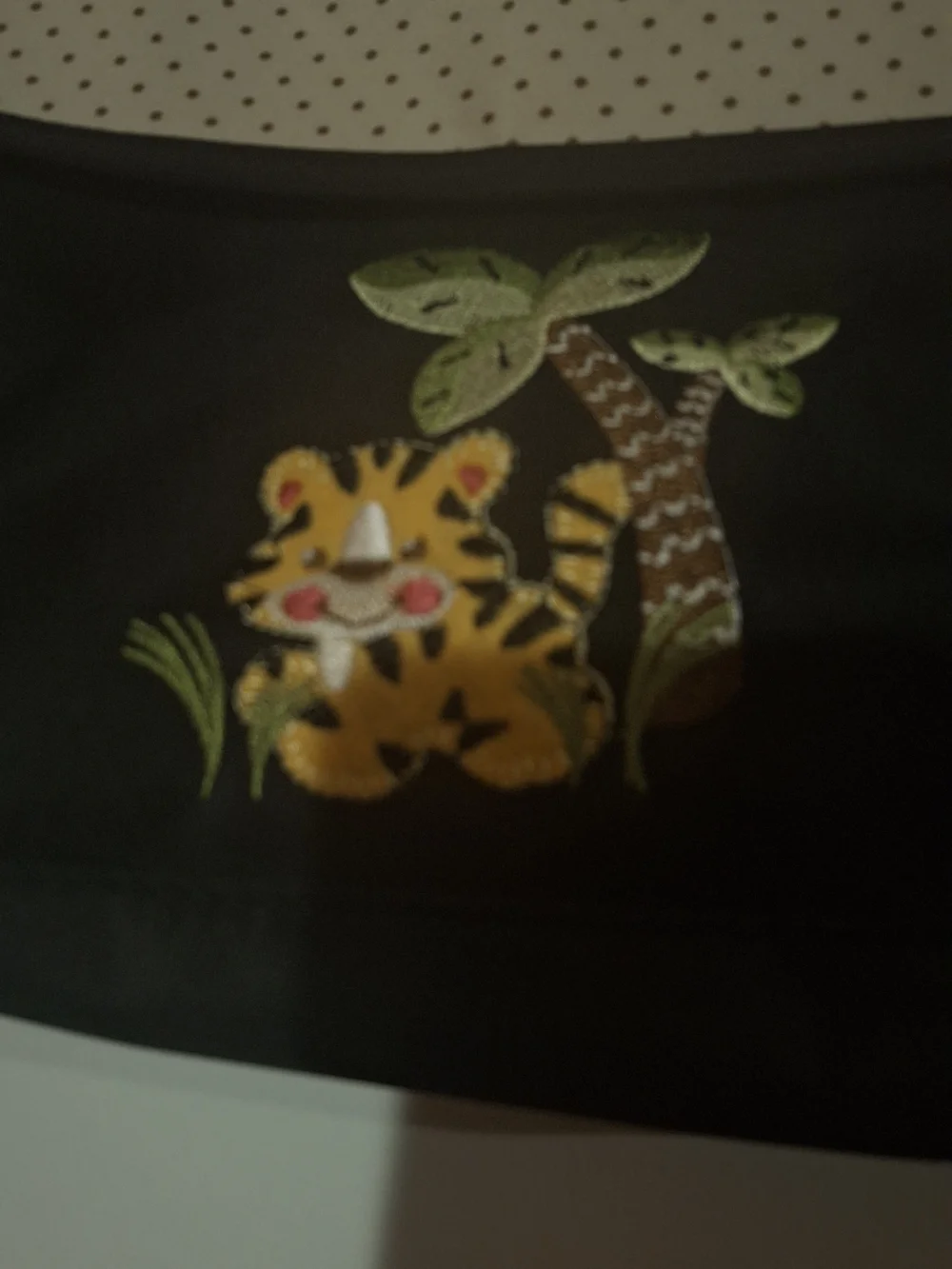 Black and Cream Polka Dot Tote Diaper Bag with Embroidered Tiger